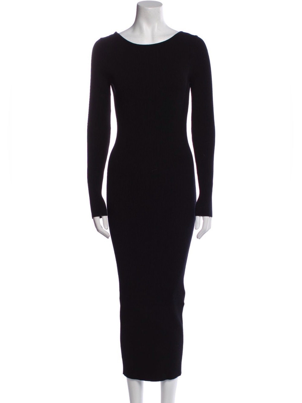 Sleek Black Long-Sleeve Ribbed Midi Dress